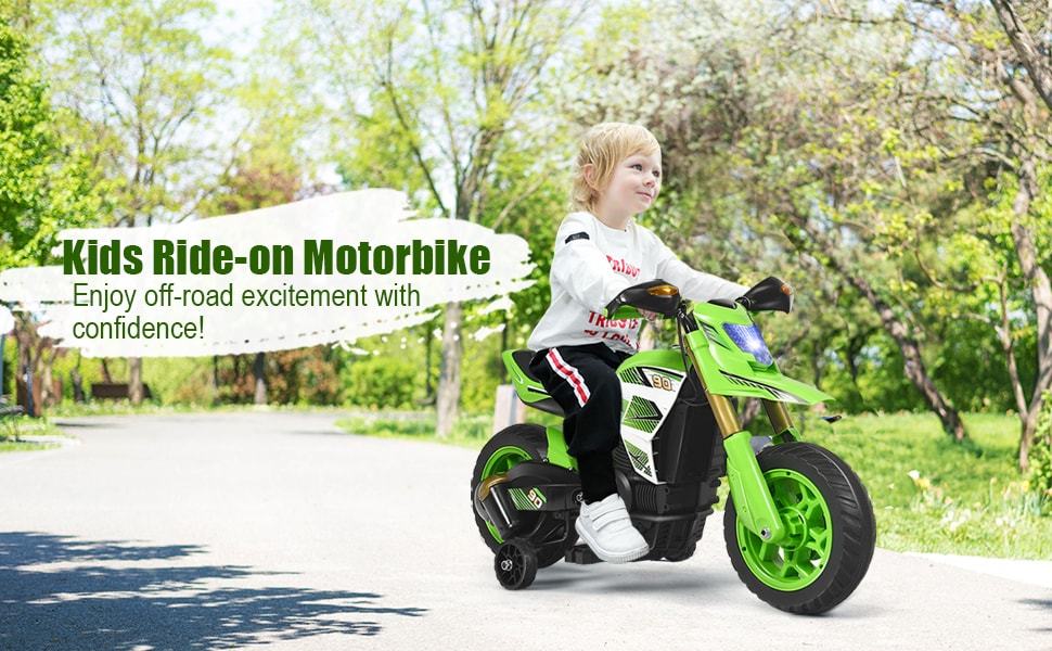 6V Electric Kids Ride-on Motorcycle Battery Motor Bike with Training Wheels LED Lights