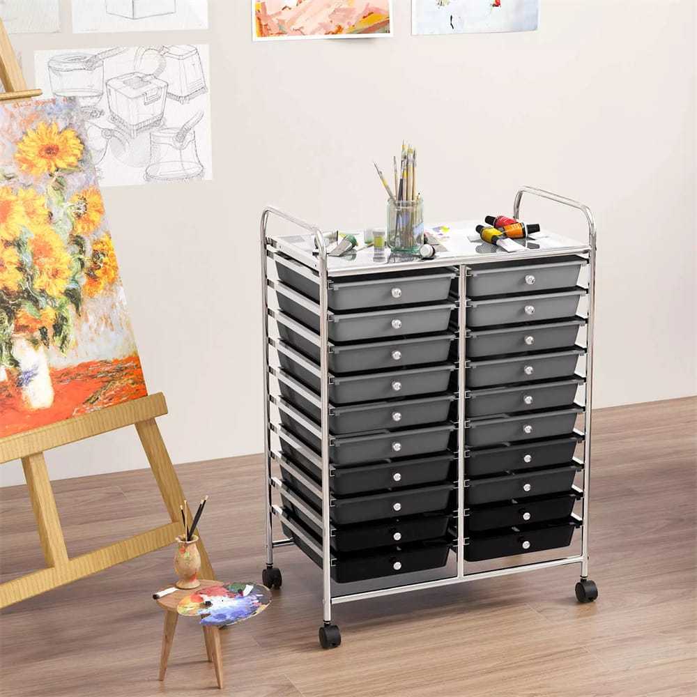 Storage Drawer Cart, 20-Drawer Rolling Cart Organizer with Lockable Wheels, Mobile Utility Cart for Office School Art Craft Supplies