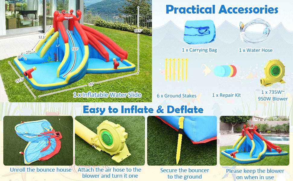 Inflatable Water Slide, Crab Theme Bounce House Water Park with 950W Blower, Splash Pool, Dual Slide for Racing/Hide & Seek Cave, Kids Backyard Party