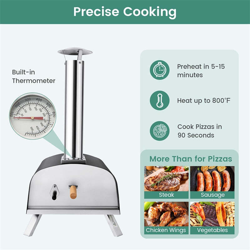 Multi-Fuel Outdoor Pizza Oven Wood Fired & Propane Pizza Maker Portable Pizza Oven with 13'' Pizza Stone & Built-in Thermometer