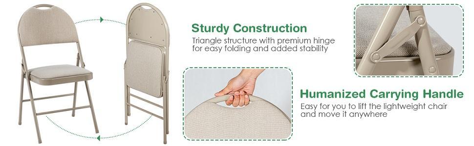 6 PCS Folding Chairs Portable Chairs Fabric Upholstered Seat Backrest with Handle Hole & Metal Frame for Home Office