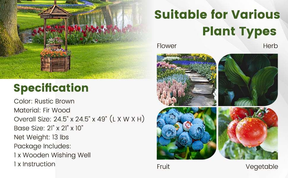 Rustic Wooden Wishing Well Planter Hexagonal Bucket Flower Plants Planter for Outdoor Backyard Garden Decor