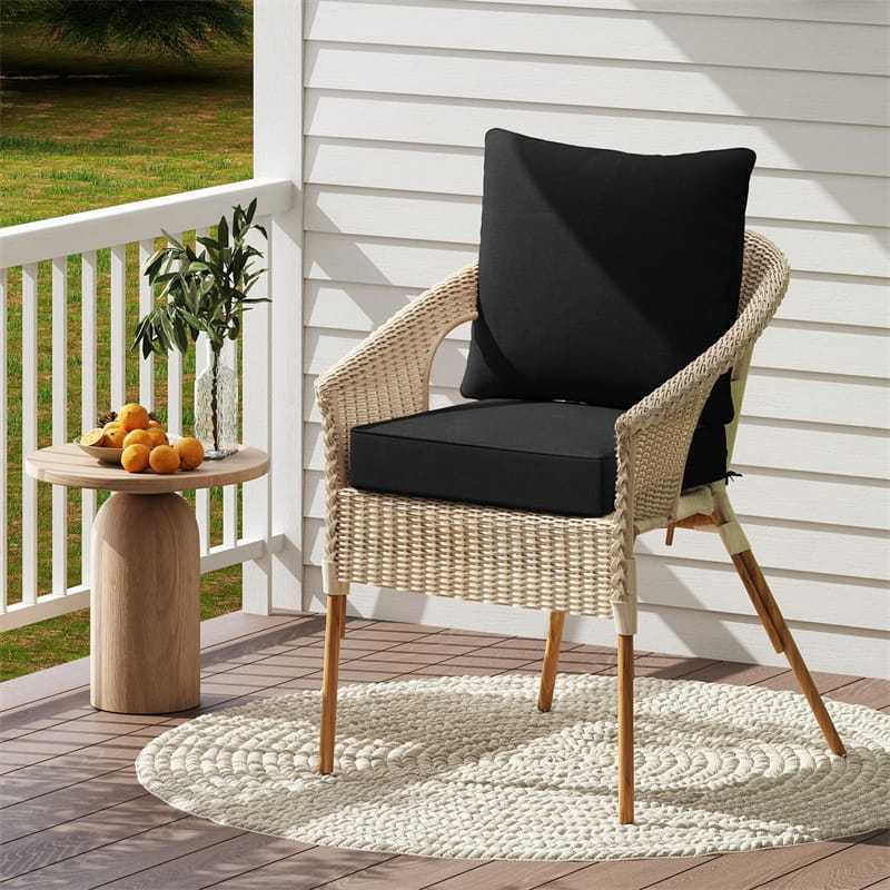 Deep Seat & Back Cushion Set with Rope Ties, Waterproof 6" Thick Indoor/Outdoor Chair Pads for Patio Furniture & Poolside