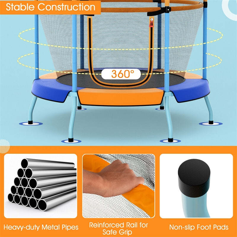 48” Kids Trampoline ASTM Approved Outdoor Indoor Toddler Trampoline with All-round Enclosure Net & Large U-Shaped Access for Boys Girls