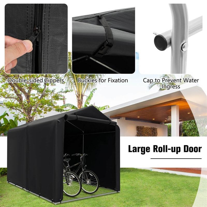 7 x 5.2' Heavy Duty Storage Shelter Waterproof Outdoor Bike Storage Tent Portable Garden Shed with Roll-up Zipper Door