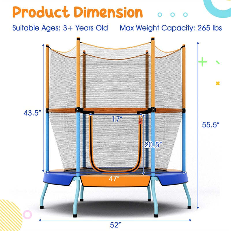 48” Kids Trampoline ASTM Approved Toddler Trampoline with All-round Enclosure Net & Large U-Shaped Access for Outdoor Indoor