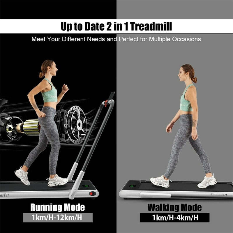 2.25HP 2-in-1 Folding Under Desk Treadmill with LED Display, Remote & APP Control, Portable Electric Walking Running Machine for Home Office