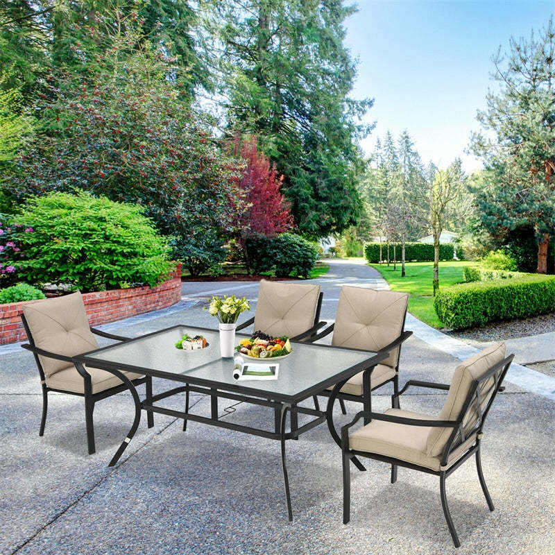 66” x 38” Oversize Rectangular Patio Dining Table Outdoor Bistro Table with Umbrella Hole