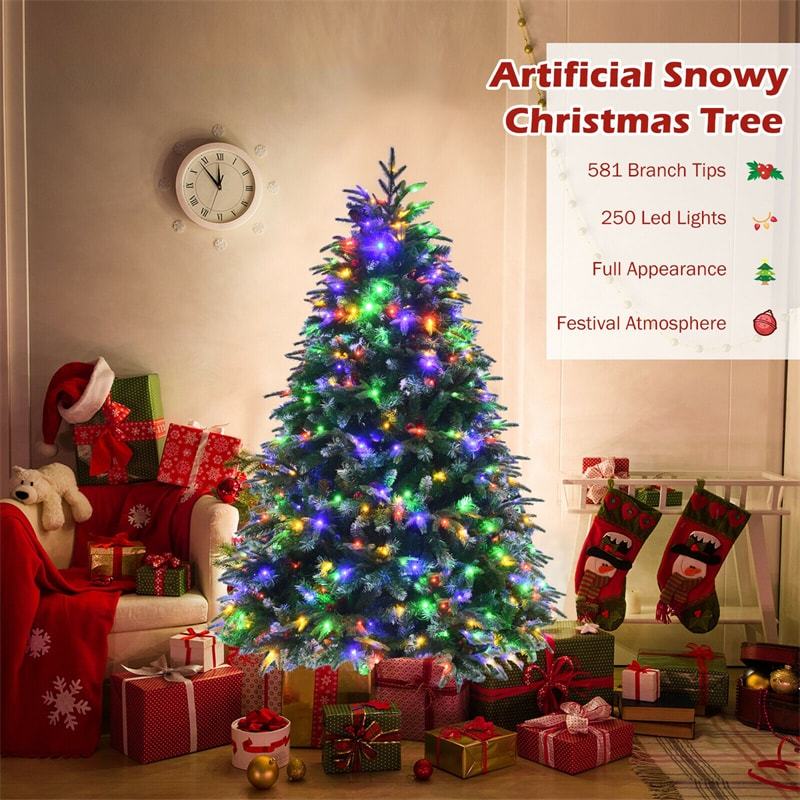 5FT Pre-Lit Snowy Hinged Artificial Christmas Tree with Multicolor LED Lights and Flash Modes