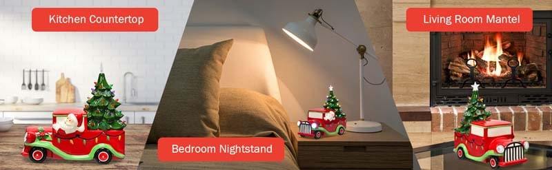 Vintage Tabletop Pre-Lit Ceramic Red Truck with Christmas Tree