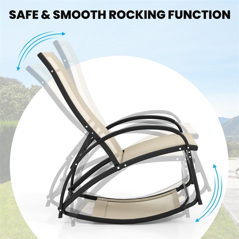 2-in-1 Outdoor Rocking Chair, Convertible Patio Lounge Chair with 4-Position Adjustable Backrest, Curved Armrests & Aluminum Frame for Poolside, Porch