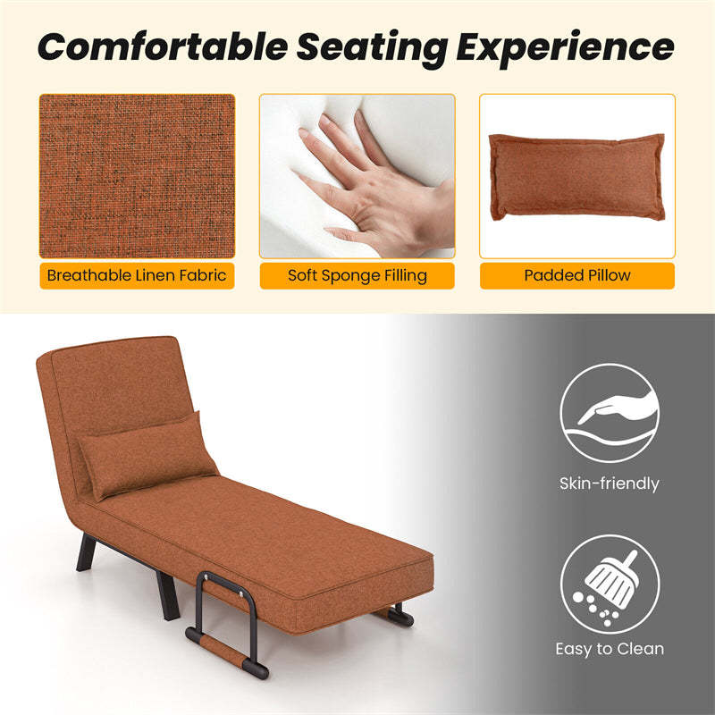 Convertible Sleeper Chair, 4-in-1 Folding Sofa Bed 6-Position Adjustable Backrest w/ Pillow, Reclining Chaise Sleeper Sofa for Living Room