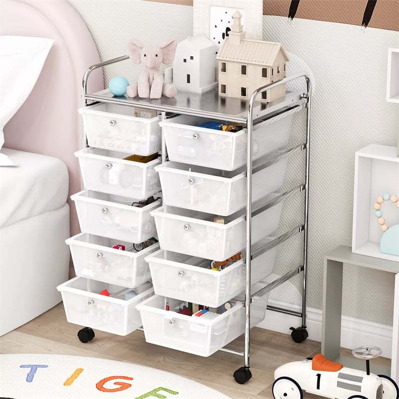 10 Drawer Rolling Cart, Storage Cart Organizer with Wheels, Mobile Utility Cart for Classroom, Office, Home, Craft, Art, Paper, Salon