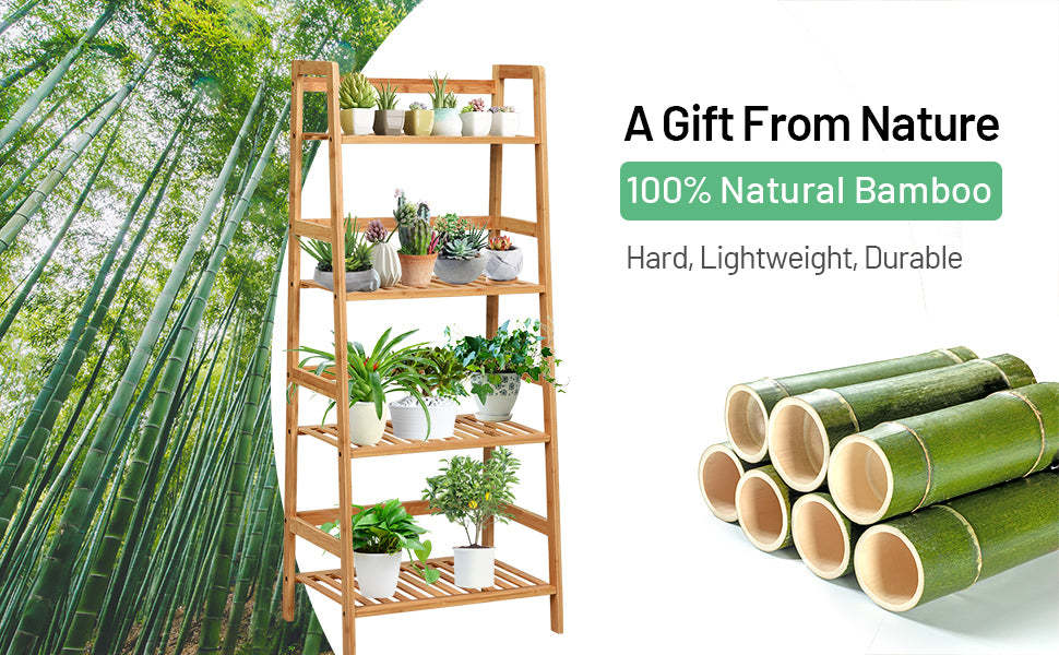 4 Tier Ladder Shelf Bamboo Plant Stand Flower Pots Rack Display Holder