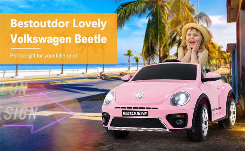 12V Battery Powered Licensed Volkswagen Beetle Kids Electric Ride On Car w/ Remote