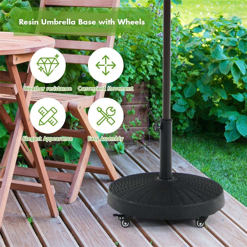 50 LBS Heavy Duty Round Patio Umbrella Base Stand w/Lockable Wheels