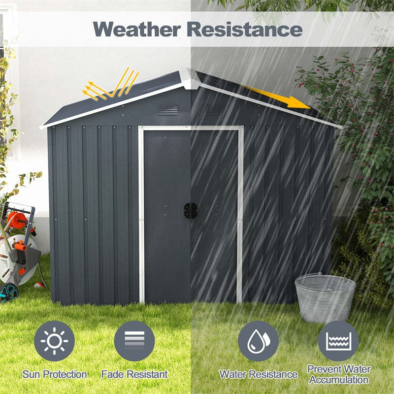 Large Metal Storage Shed 5.7' x 7.5' Outdoor Garden Tool House Bike Shed with Ground Foundation Frame & Lockable Sliding Door