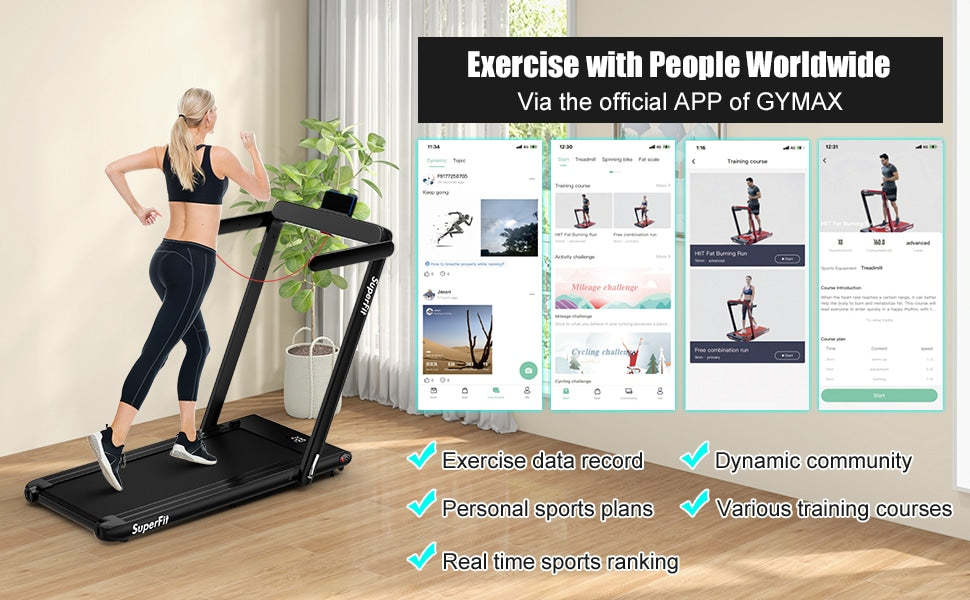 2 in 1 Electric Folding Treadmill 2.25HP Superfit Under Desk Treadmill with LED Display, Remote Control & APP Control