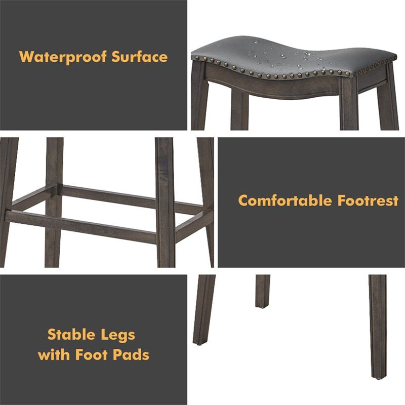 29-Inch Height Backless Saddle Stools Counter Height Bar Stools Set of 2 with Rubber Wood Legs & Cushioned Seat