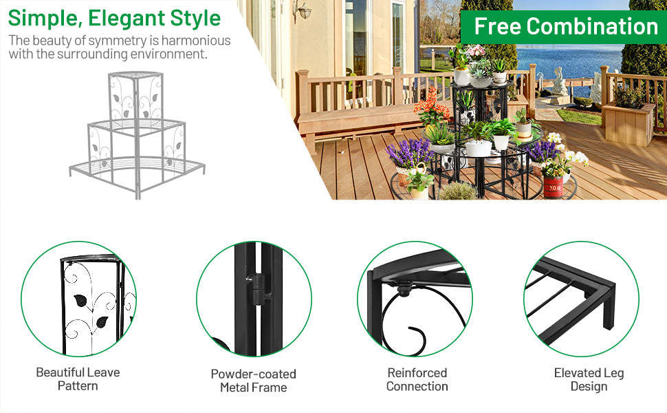 3 Tier Metal Outdoor Corner Plant Stand Flower Pot Rack