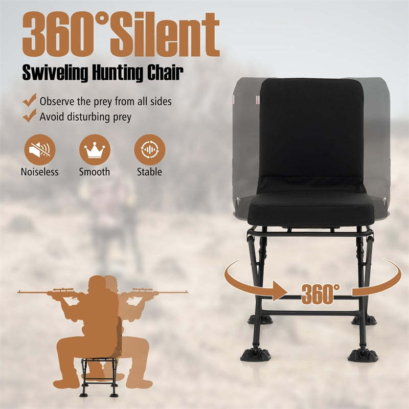 360° Swivel Hunting Chair, Portable Folding Ground Blind Chair w/All-Terrain Duck Feet, Padded Cushion 330LBS Capacity for Deer Hunting Camping
