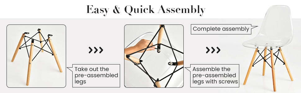 Set of 4 DSW Dining Chairs Modern Plastic Shell Side Chair with Wood Legs