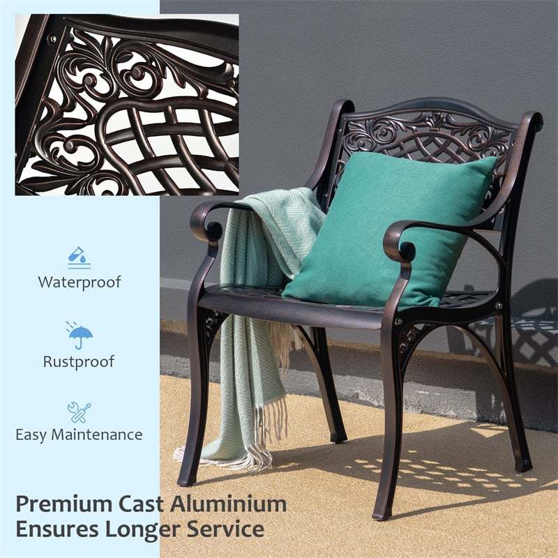 5 Pieces Cast Aluminum Patio Bistro Set All-weather Round Outdoor Dining Table with Umbrella Hole & 4 Ergonomic Armrest Chairs
