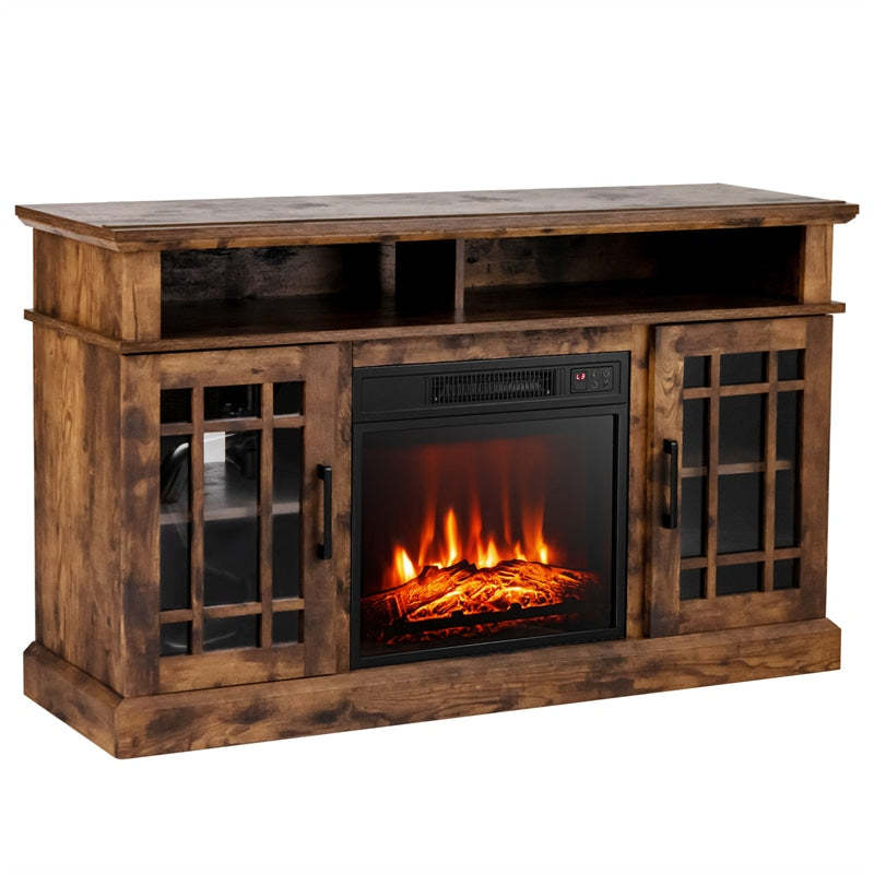 48" Fireplace TV Stand for TVs up to 50", Wood Entertainment Center TV Console with 18" Electric Fireplace, Remote Control, Adjustable Shelves