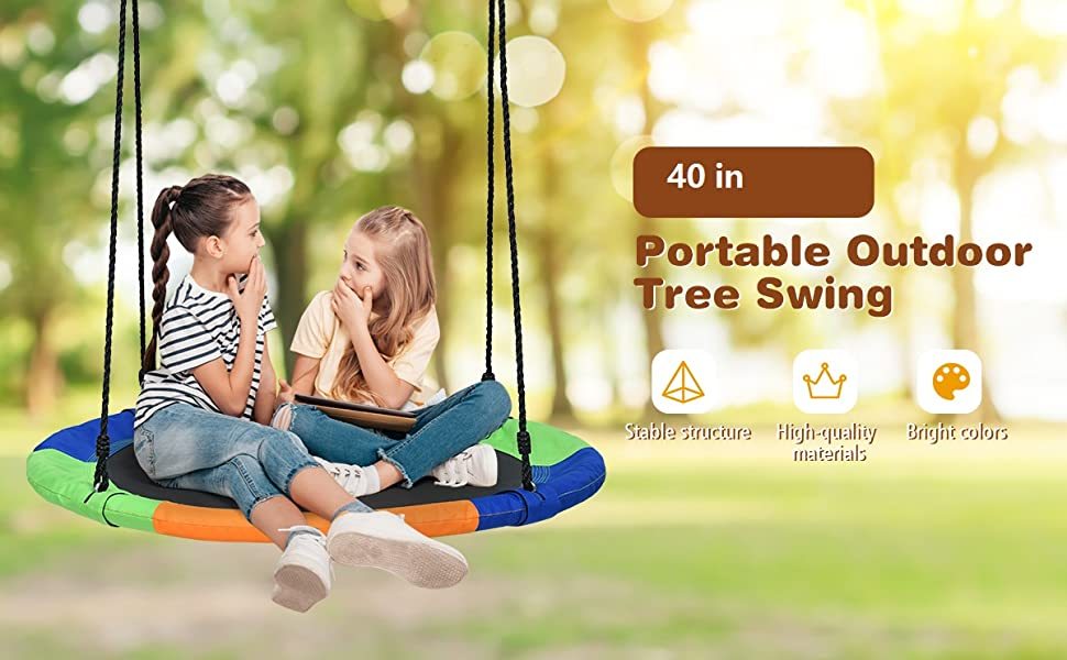 40" Kids Flying Saucer Tree Swing Outdoor Play Set with Adjustable Ropes