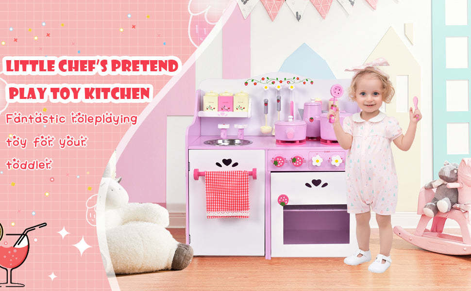 Wooden Kids Kitchen Playset Cookware Pretend Play Cooking Food Set