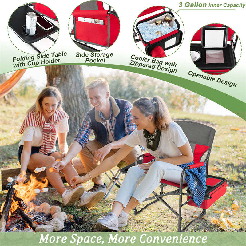 Folding Camping Chair Heavy-Duty Directors Chair Portable Outdoor Chair with Cooler Bag & Side Table