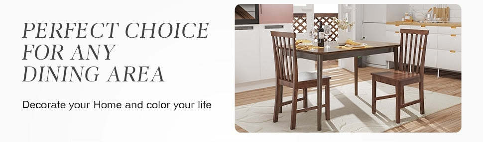 Wood Dining Chairs Set of 2, Modern Armless Kitchen Chairs with Slat Back & Rubber Wood Legs, Farmhouse Dining Room Chairs for Kitchen, Restaurant