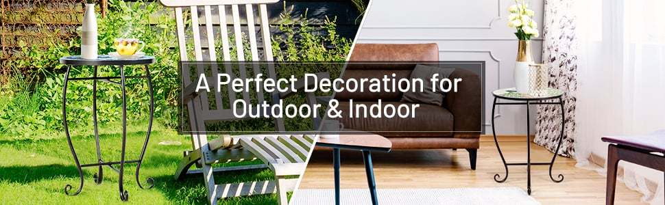 Outdoor Indoor Steel Round Accent Table Mosaic Plant Stand Cobalt Table