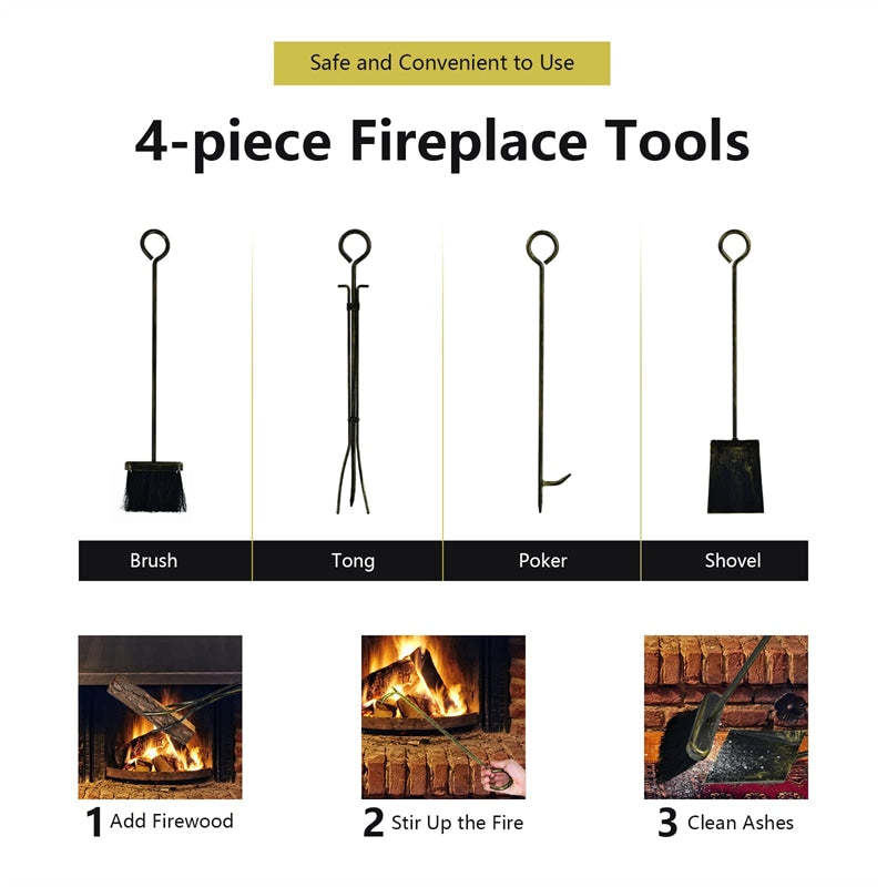 Firewood Rack with 4 Fireplace Tools Set, Heavy Duty Wrought Iron Log Rack Wood Storage Firewood Holder for Indoor  Outdoor