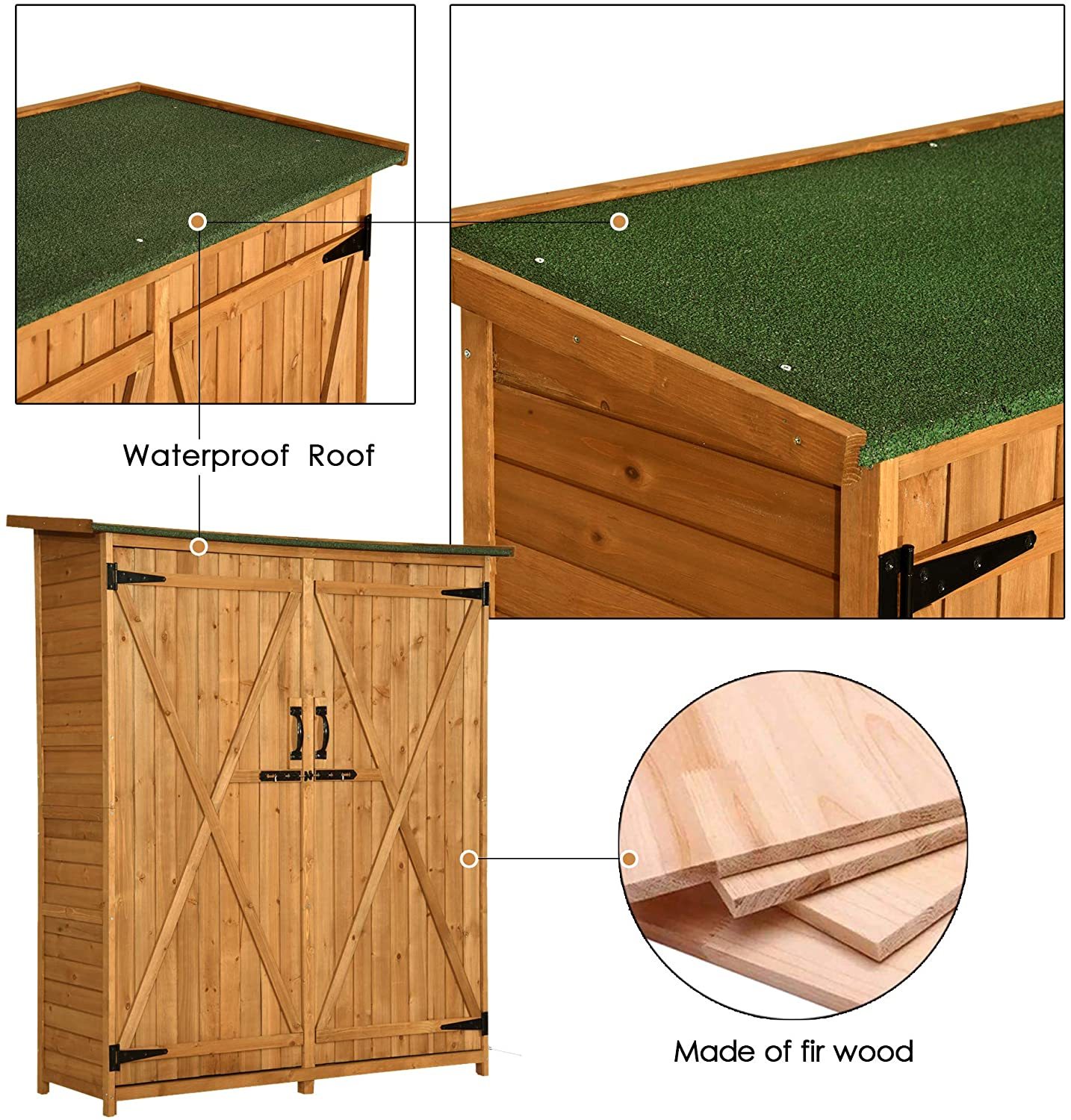 Outdoor Storage Shed Garden Utility Tools Organizer with Lockable Doors