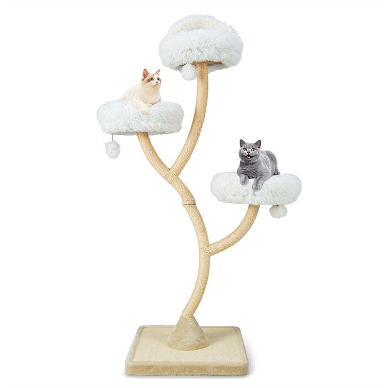 70" Tall Cat Tree, Multi-Level Cat Tower with 3 Cozy Perches, Scratching Posts, Board & Jingling Balls, Modern Cat Tree for Indoor Large Cats