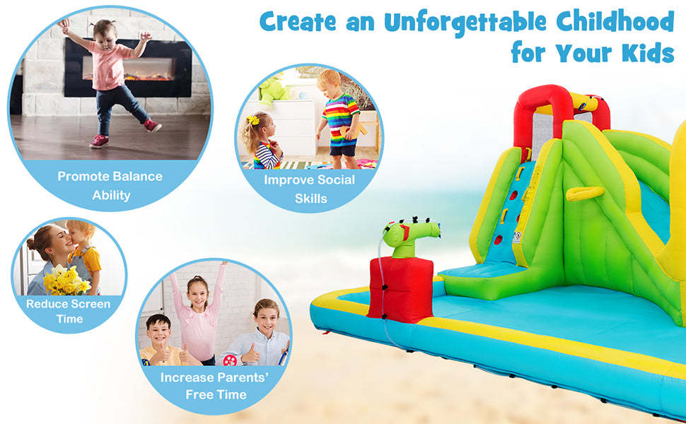 Inflatable Splash Pool Water Slides 7-in-1 Kids Jumper Bouncy Castle without Blower