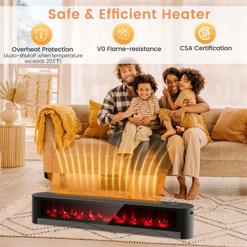 1400W Electric Baseboard Heater IPX4 Waterproof Convection Space Heater with Remote Control Thermostat & Adjustable Realistic 3D Flame