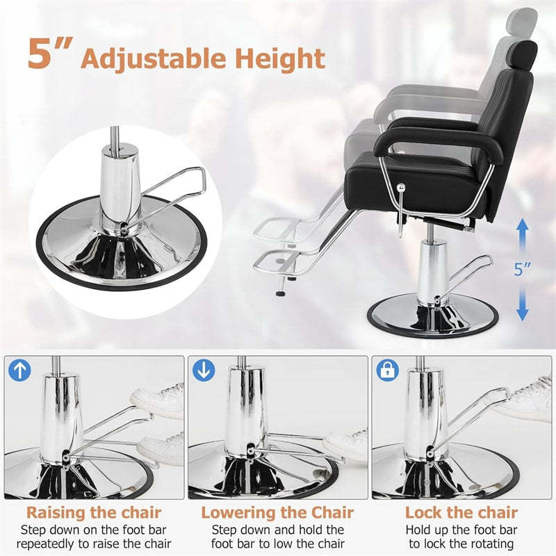 Hydraulic Reclining Barber Chair Adjustable Salon Chair Beauty Spa Styling Chair with 360° Swivel Seat Headrest & Heavy Duty Pump