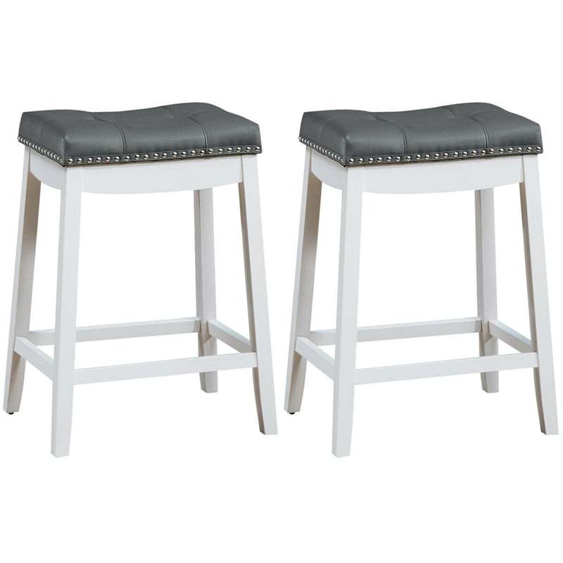 Set of 2 Saddle Seat Bar Stools, 24" Backless Counter Height Barstools with Cushions, Rubber Wood Legs & Footrests for Home Kitchen Living Room