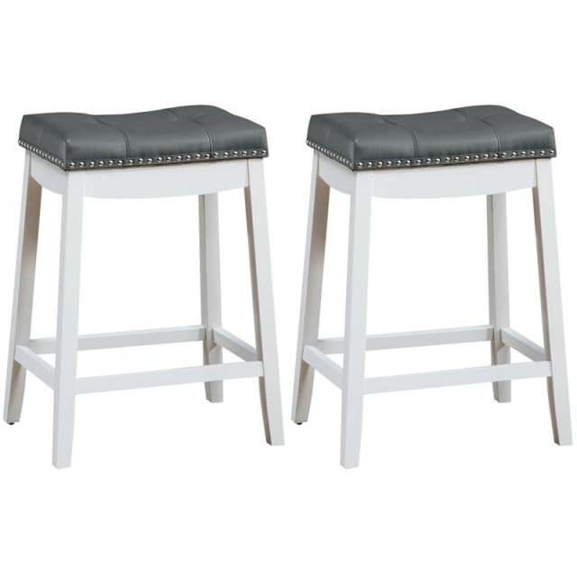 Set of 2 Saddle Seat Bar Stools, 24" Backless Counter Height Barstools with Cushions, Rubber Wood Legs & Footrests for Home Kitchen Living Room