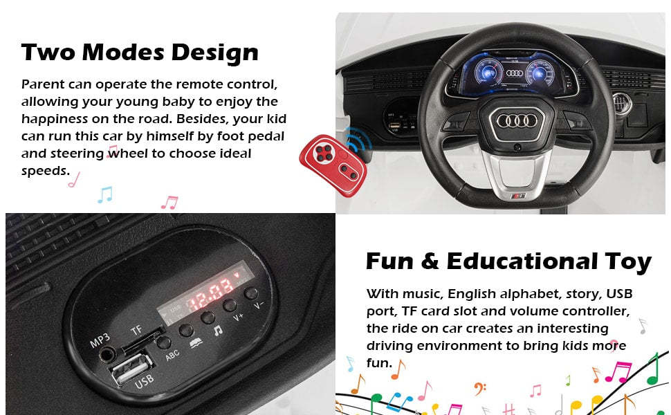 12V Battery Powered Audi Q8 Kids Electric Ride On Car with Remote & 2 Motors