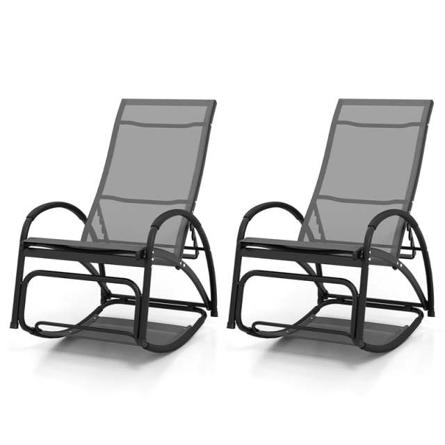 2PCS 2-in-1 Outdoor Rocking Chairs, Convertible Lounge Chairs with 4-Position Adjustable Backrest, Curved Armrest, Aluminum Frame for Poolside, Porch