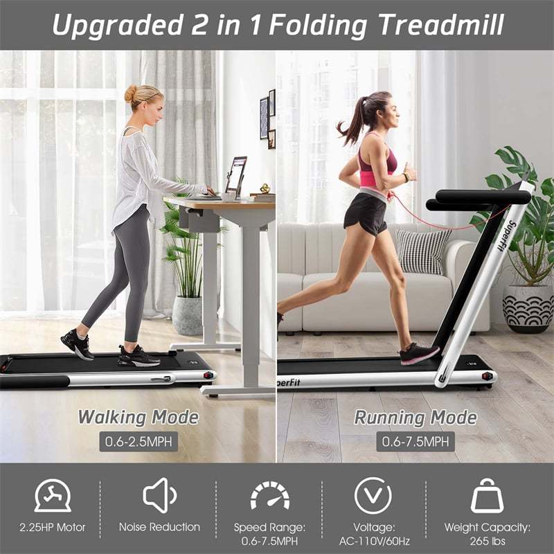2-in-1 Under Desk Treadmill, 2.25HP SuperFit Folding Walking Jogging Machine with Dual Display, Remote & App Control, Bluetooth for Home Office