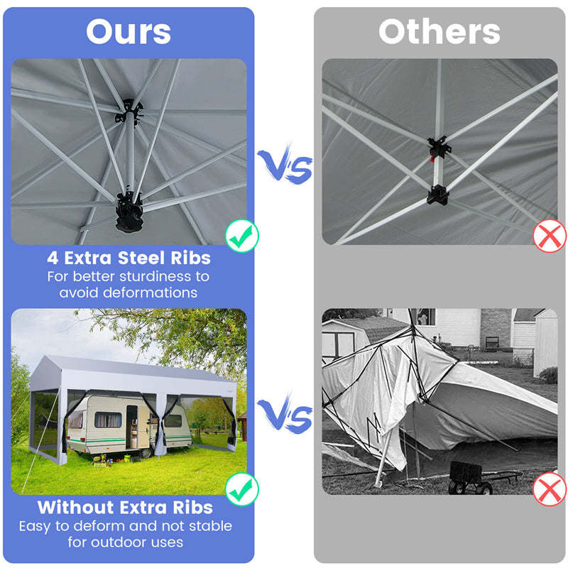 10x20 FT Pop-Up Canopy Party Tent Garage Car Shelter with Removable Screen Sidewalls & 2-Wheeled Storage Bag