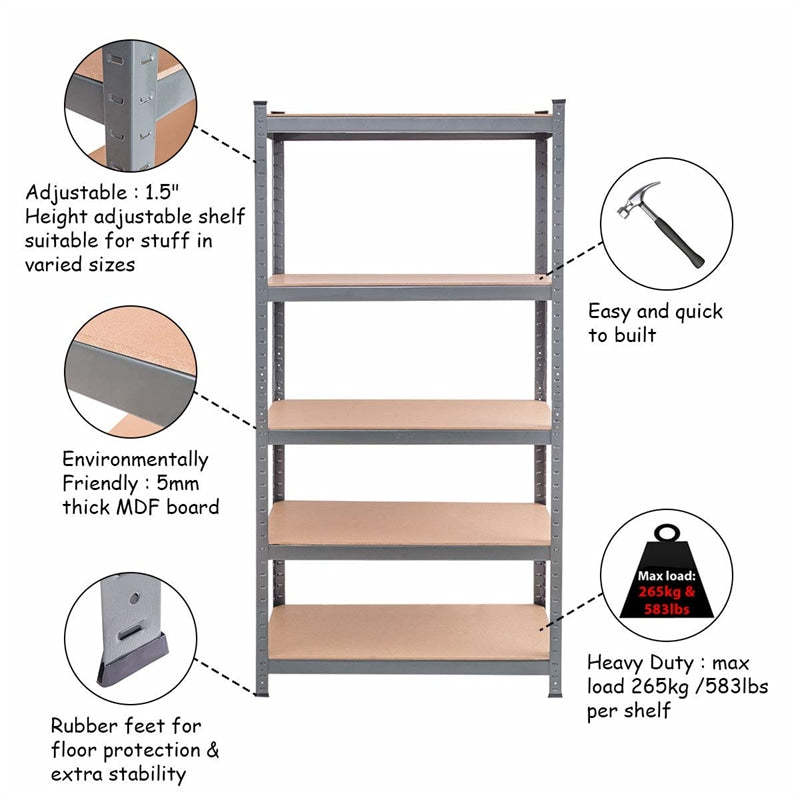 5-Tier Heavy Duty Shelving Unit, 72" Adjustable Steel Storage Shelf Boltless Organizer Rack for Garage Warehouse Home Pantry, 2925LBS Capacity