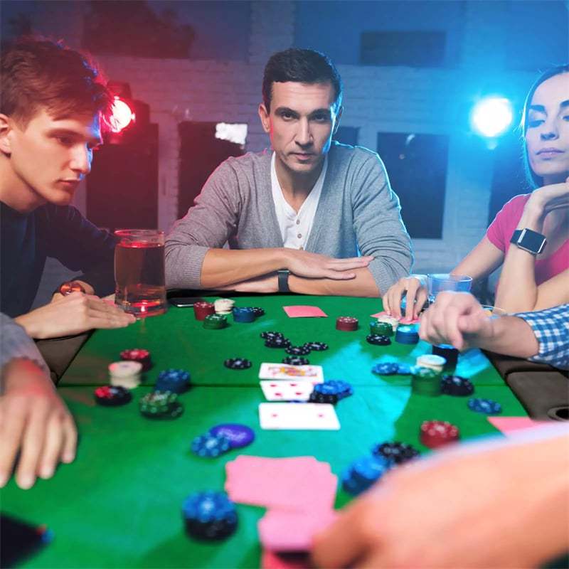8-Player Poker Table, Foldable Card Board Game Table with Cup Holders, Casino-Grade Felt, Portable Texas Holdem Table for Blackjack Casino Games