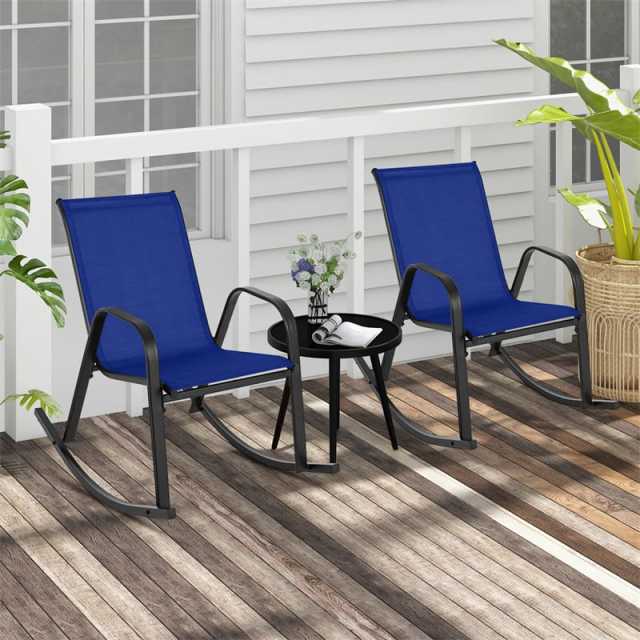 Set of 4 Outdoor Rocking Chairs, Ergonomic Heavy-Duty Metal Frame Patio Rockers with Breathable Fabric Seat & Back for Backyard, Garden, Porch