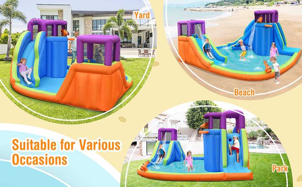Inflatable Water Slide 15x14.5FT Mega Kids Waterslide Park Outdoor with Dual Slides, Splash Pool, Water Guns & Climbing for Racing Fun