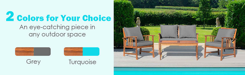 4 Piece Outdoor Acacia Wood Patio Conversation Set with Coffee Table